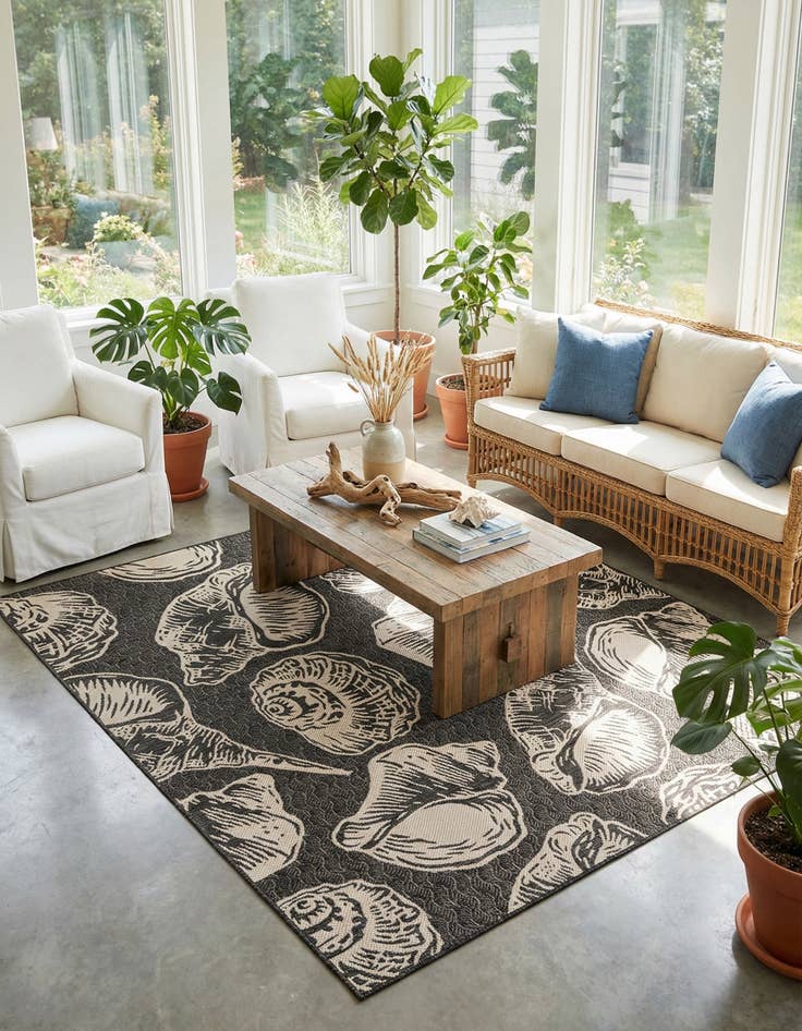 Detail image of  7' 10 x 7' 10  Washable Coastal Indoor / Outdoor Square Rug