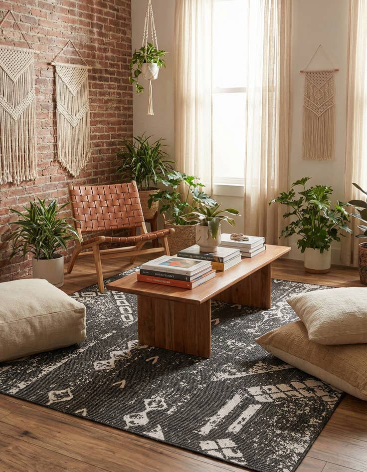 Detail image of 7' x 7'  Washable Bohemian Indoor / Outdoor Square Rug