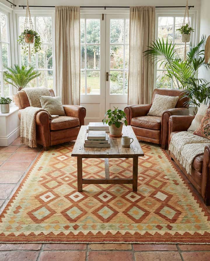 4' 10 x 6' 7 Hand Woven Kilim Waziri Wool Rug