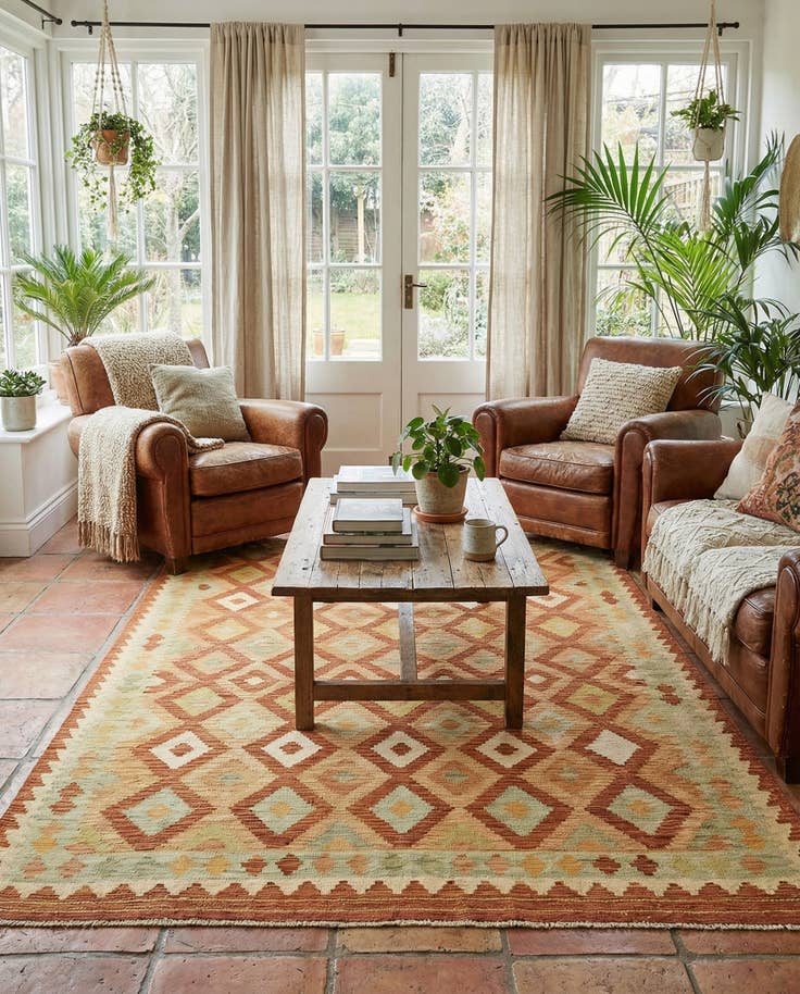 Detail image of 4' 10 x 6' 7 Hand Woven Kilim Waziri Wool Rug