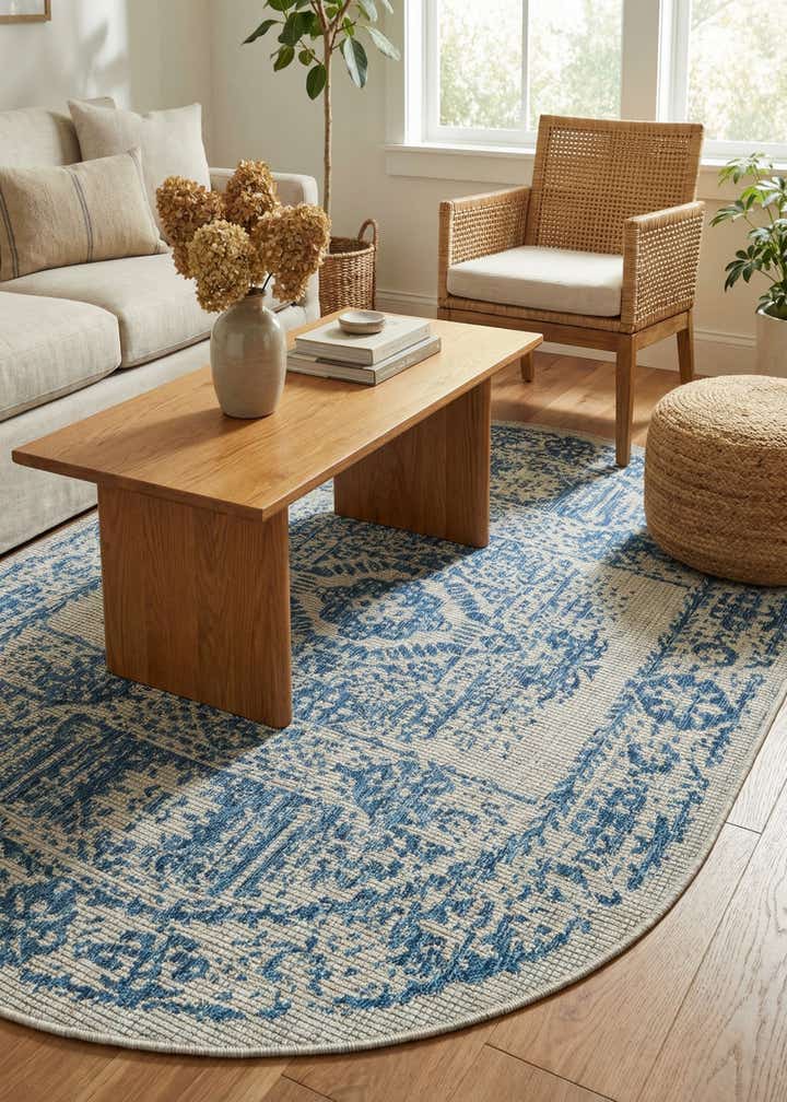 5' 3 x 8' Easy-Clean Traditional Indoor / Outdoor Oval Rug