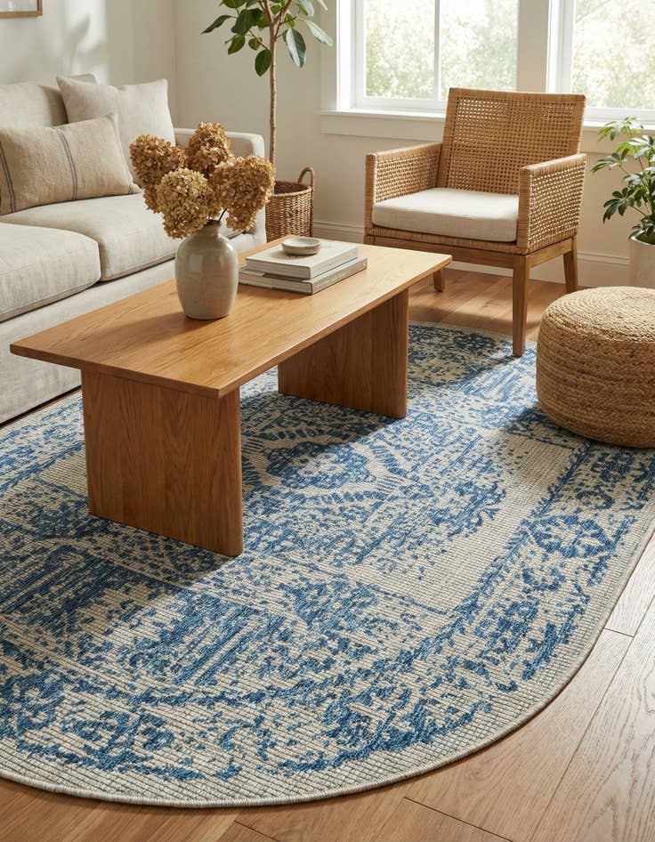 Detail image of 5' 3 x 8'  Washable Traditional Indoor / Outdoor Oval Rug