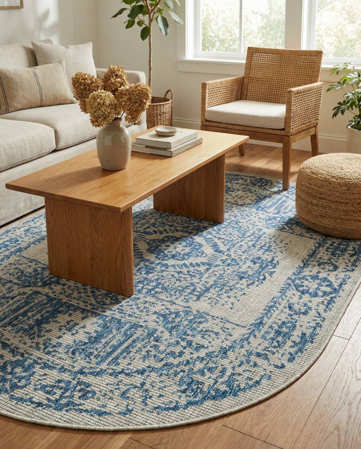 Detail image of 5' 3 x 8' Easy-Clean Traditional Indoor / Outdoor Oval Rug
