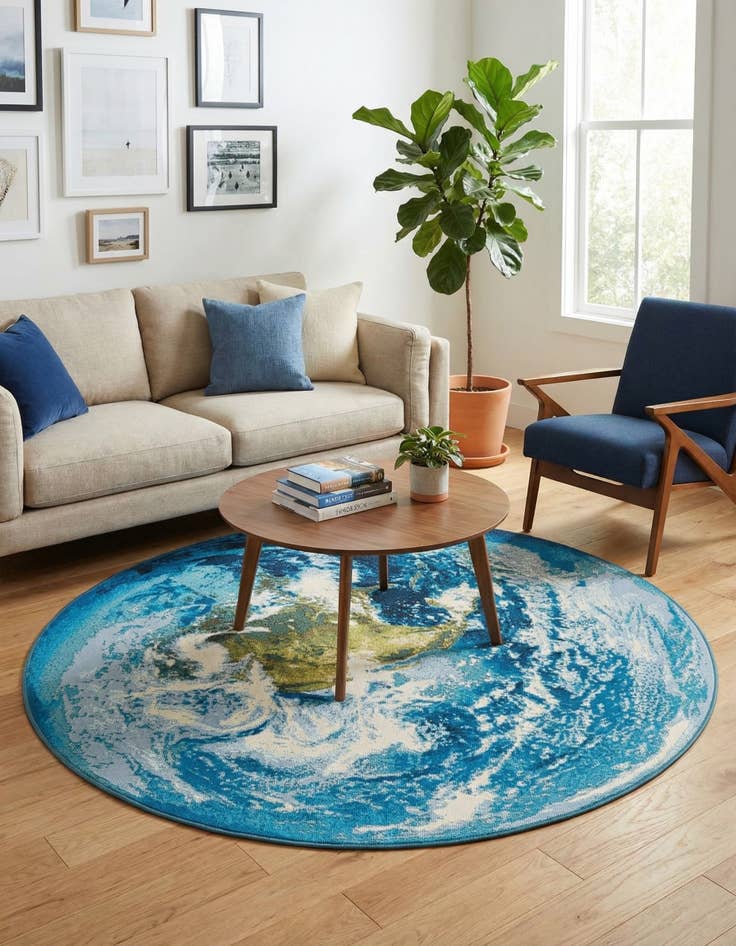 Detail image of 5' 3 x 5' 3  Washable Modern Indoor / Outdoor Round Rug