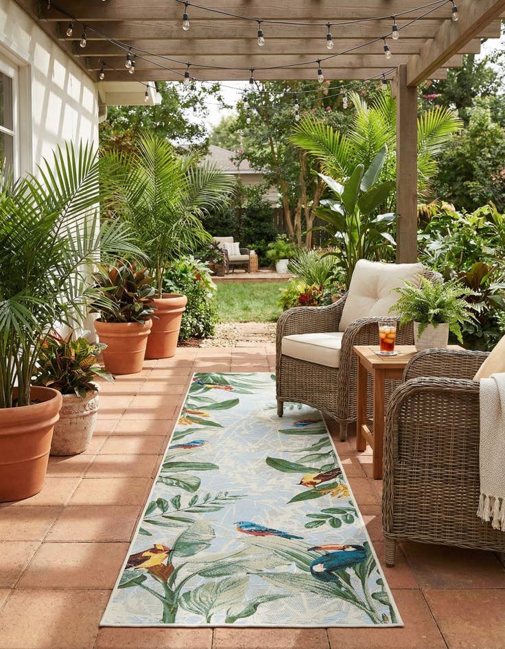 Detail image of 2' 7 x 12'  Washable Botanical Indoor / Outdoor Runner Rug