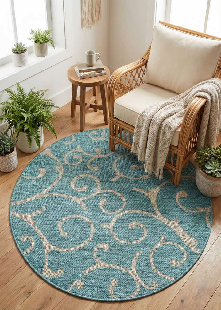 4' x 4' Easy-Clean Botanical Indoor / Outdoor Round Rug