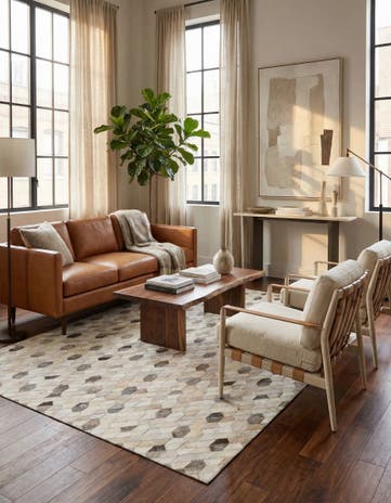 4' 8 x 6' 6 Cowhide Leather Rug