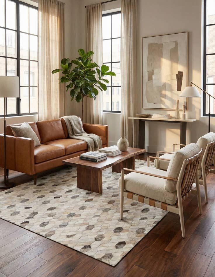 Detail image of 4' 8 x 6' 6 Cowhide Leather Rug