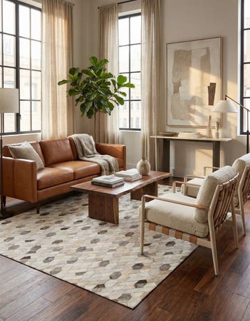 4' 8 x 6' 6 Cowhide Leather Rug