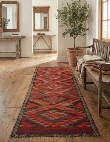 4' 5 x 10' 8 Hand Woven Kilim Fars Wool Runner Rug