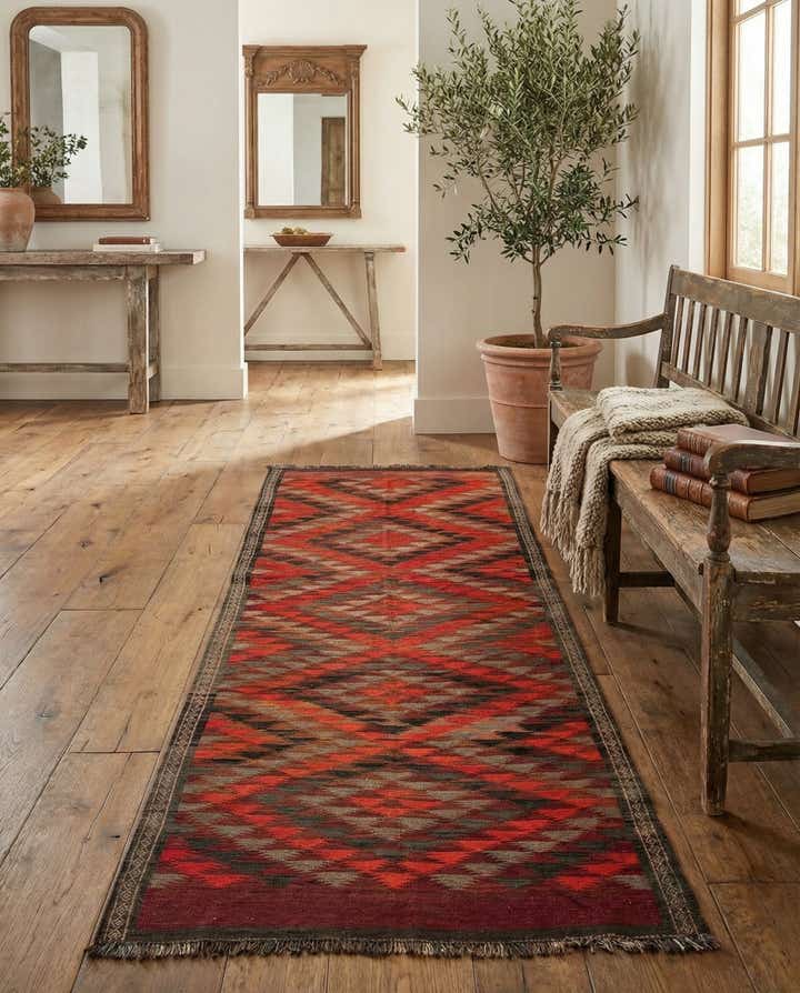 4' 5 x 10' 8 Hand Woven Kilim Fars Wool Runner Rug