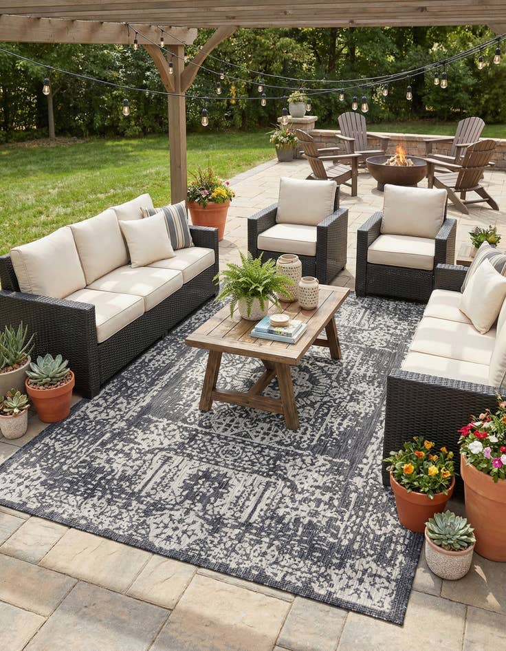 Detail image of 7' 10 x 11'  Washable Traditional Indoor / Outdoor Rug