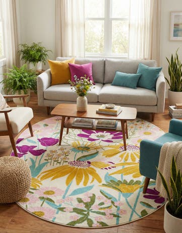 White Bloom Oval Rug