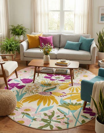 White Bloom Oval Rug