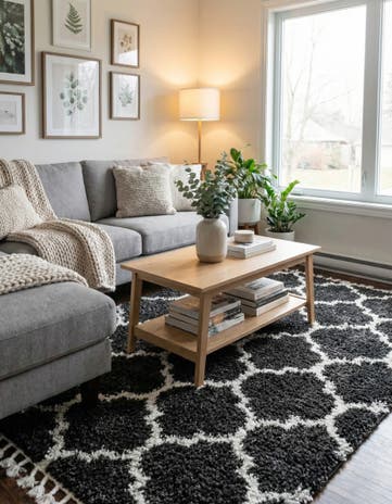 Black and White Athena Shag Square Rug