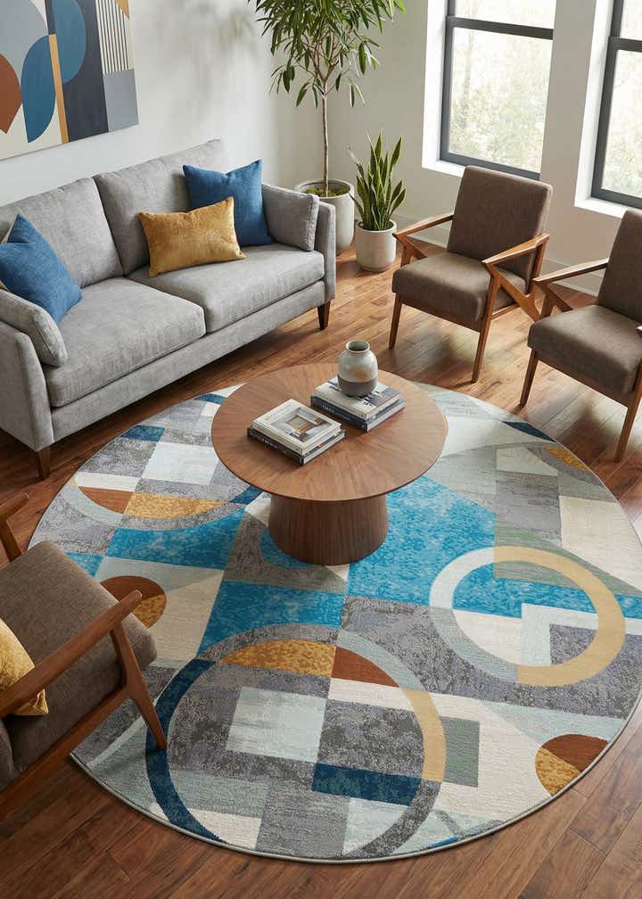 7' 10 x 7' 10 Easy-Clean Modern Indoor / Outdoor Round Rug