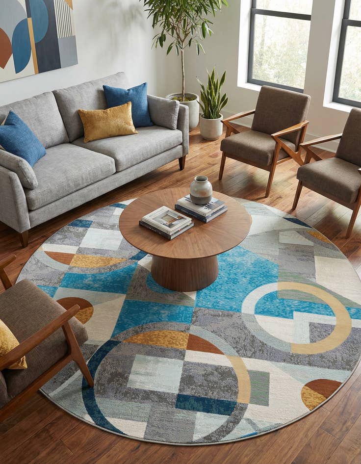 Detail image of 7' 10 x 7' 10 Easy-Clean Modern Indoor / Outdoor Round Rug