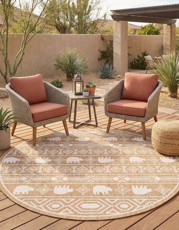 Detail image of 10' x 10'  Washable Southwestern Indoor / Outdoor Round Rug