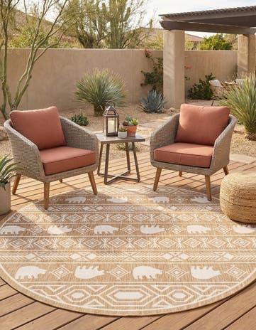 10' x 10' Easy-Clean Southwestern Indoor / Outdoor Round Rug
