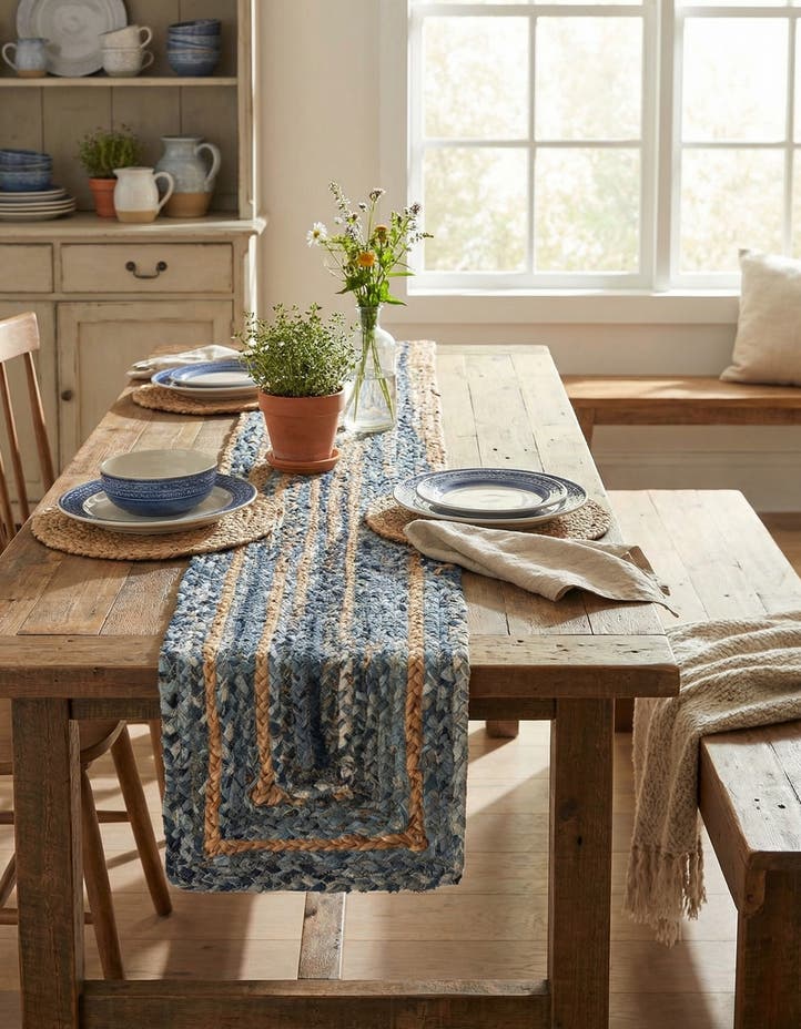 1' 2 x 5' 1 Handmade Braided Chindi Table Ru...