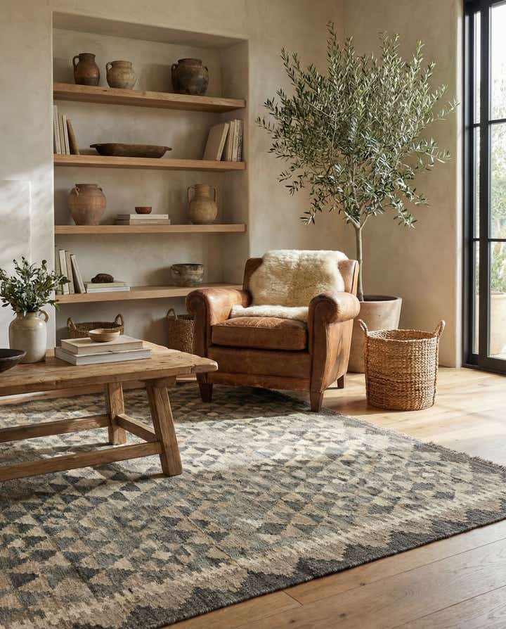 5' 1 x 6' 6 Hand Woven Kilim Maymana Wool Rug