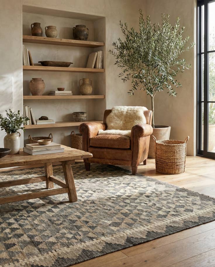 Detail image of 5' 1 x 6' 6 Hand Woven Kilim Maymana Wool Rug