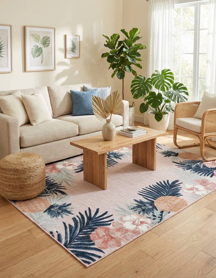 Detail image of 5' 2 x 8'  Washable Botanical Indoor / Outdoor Rug