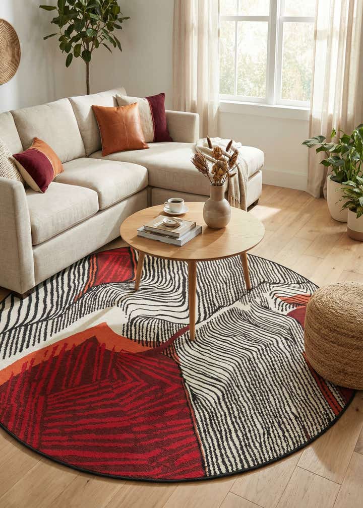 5' x 5' Easy-Clean Modern Indoor / Outdoor Round Rug