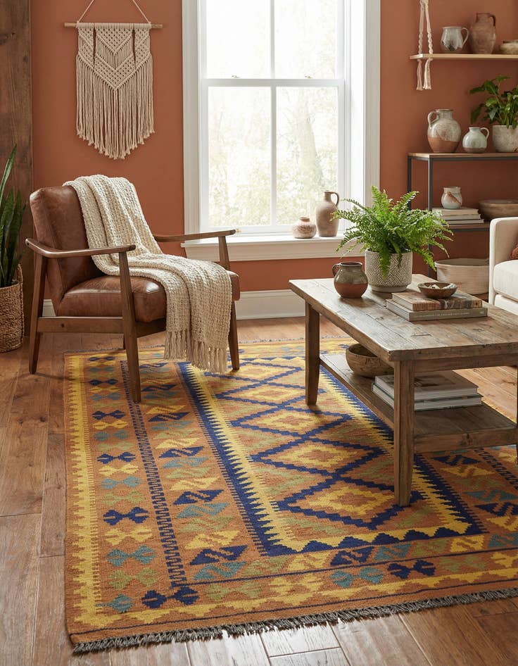 Detail image of  3' 3 x 6' 1  Hand Woven Kilim Maymana Wool Rug