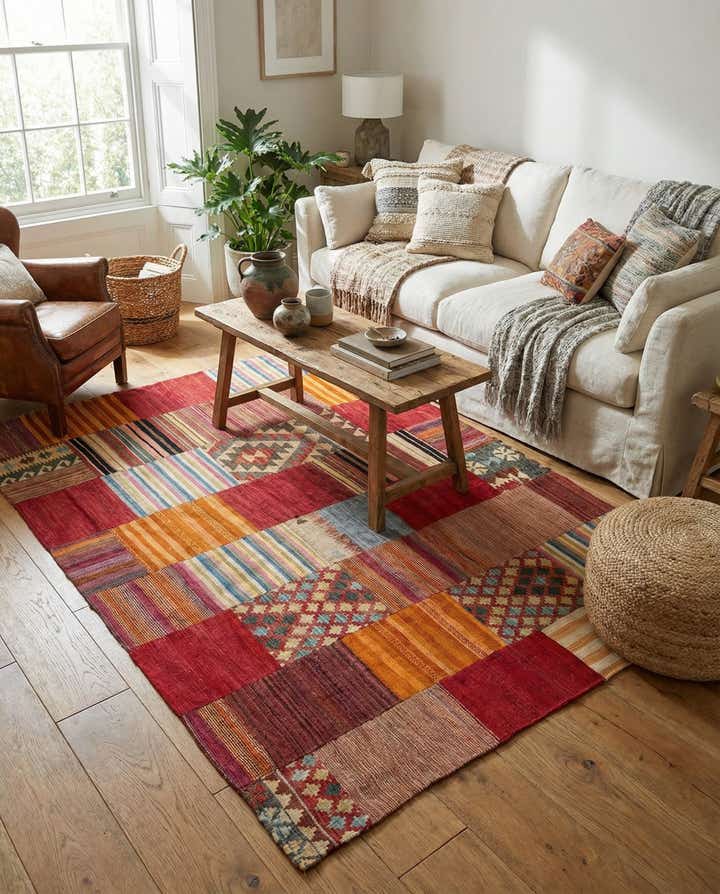 180cm x 235cm Tejido a mano Kilim Patchwork Alfombra Lana