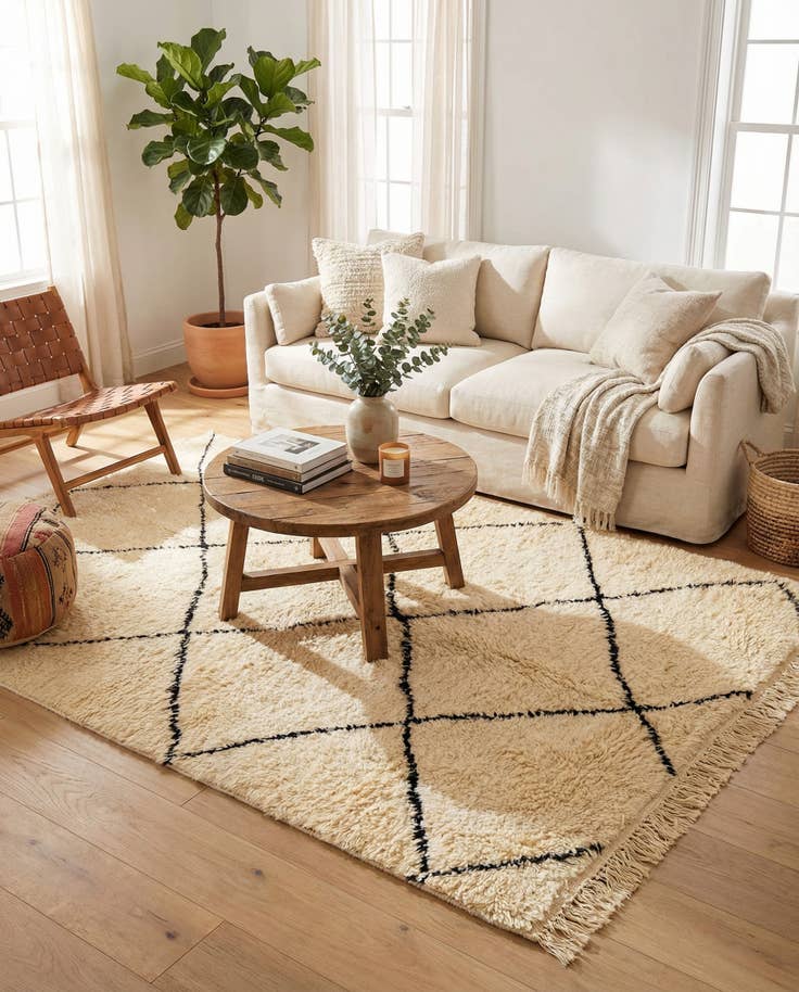 Detail image of 5' 2 x 8' 2 Hand Knotted Moroccan Wool Rug