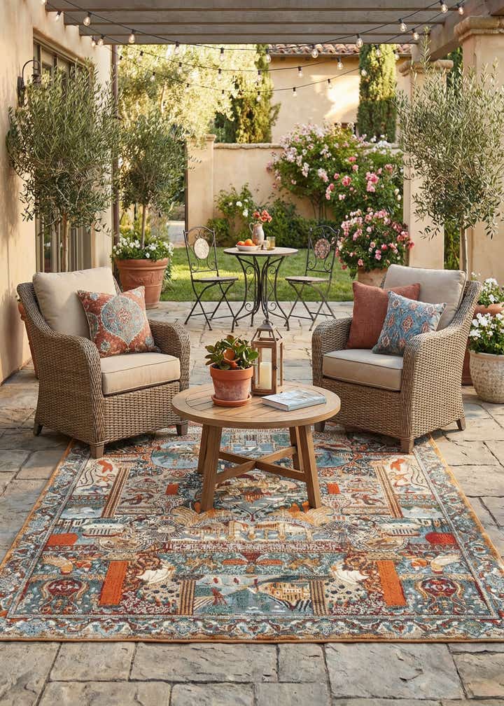 5' 3 x 8' Easy-Clean Traditional Indoor / Outdoor Rug