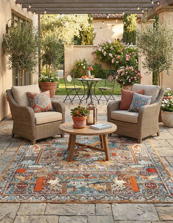 Detail image of 5' 3 x 8'  Washable Traditional Indoor / Outdoor Rug