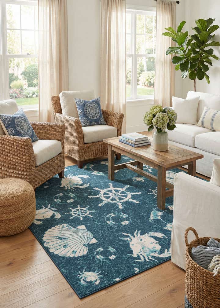 7' 10 x 7' 10 Easy-Clean Coastal Indoor / Outdoor Square Rug