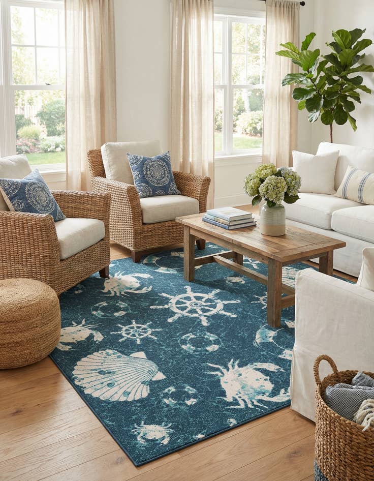 Detail image of 7' 10 x 7' 10  Washable Coastal Indoor / Outdoor Square Rug