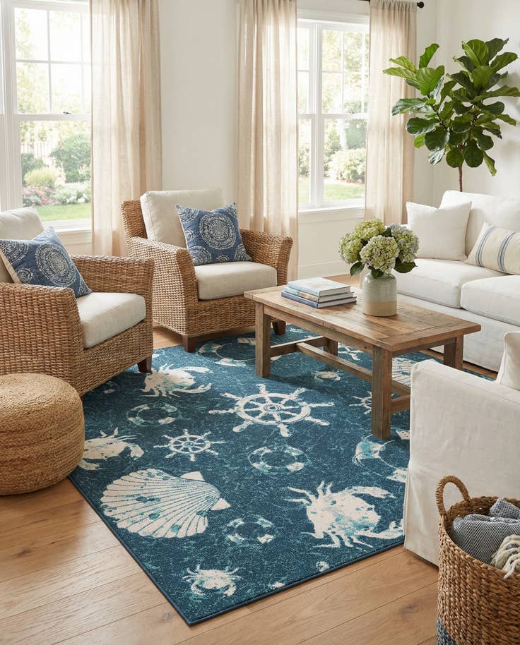 Detail image of 7' 10 x 7' 10 Easy-Clean Coastal Indoor / Outdoor Square Rug