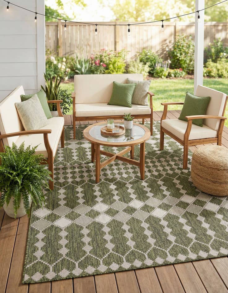 Detail image of  7' 10 x 11'  Washable Lattice Indoor / Outdoor Rug