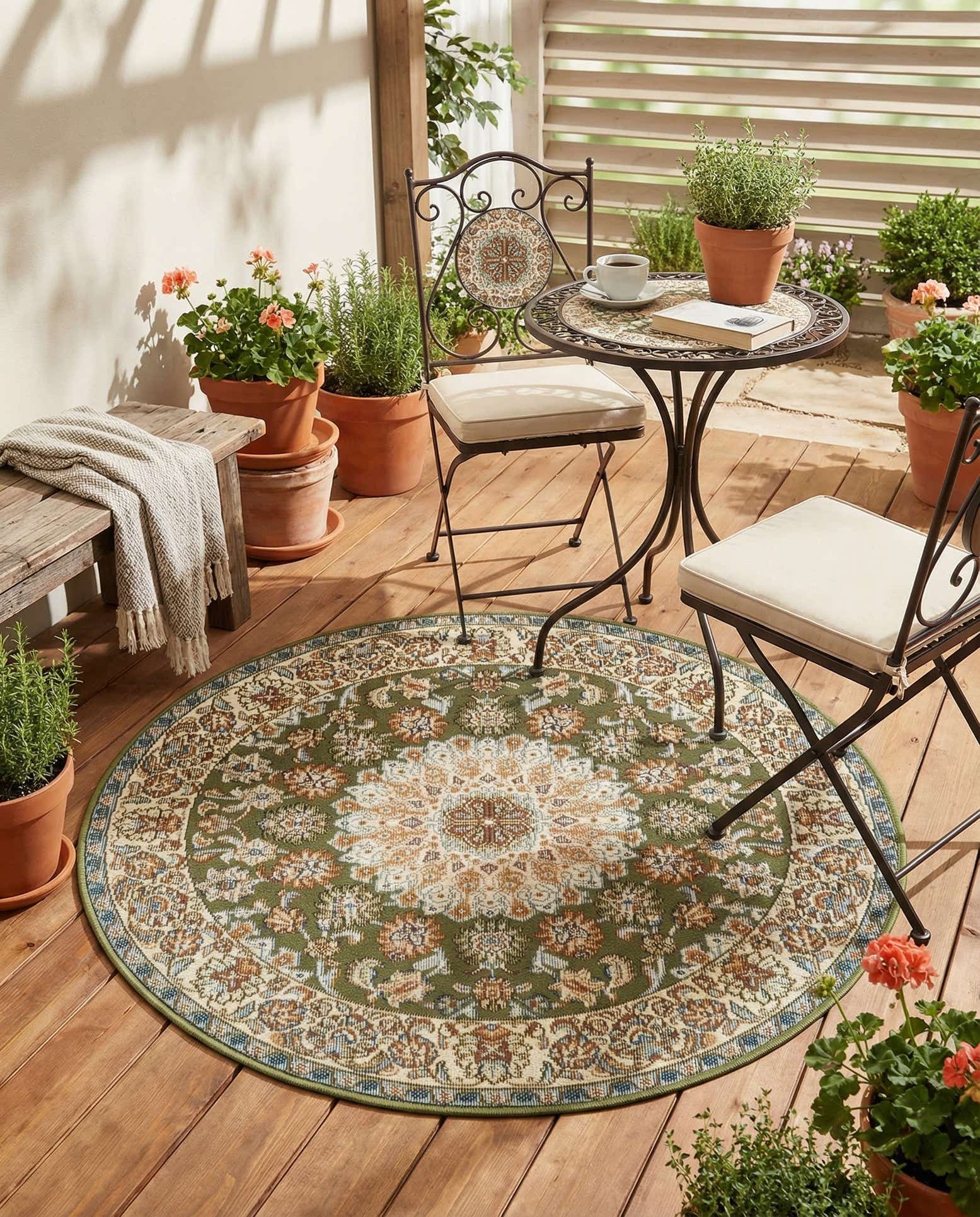 3' 3 x 3' 3 Easy-Clean Traditional Indoor / Outdoor Round Rug