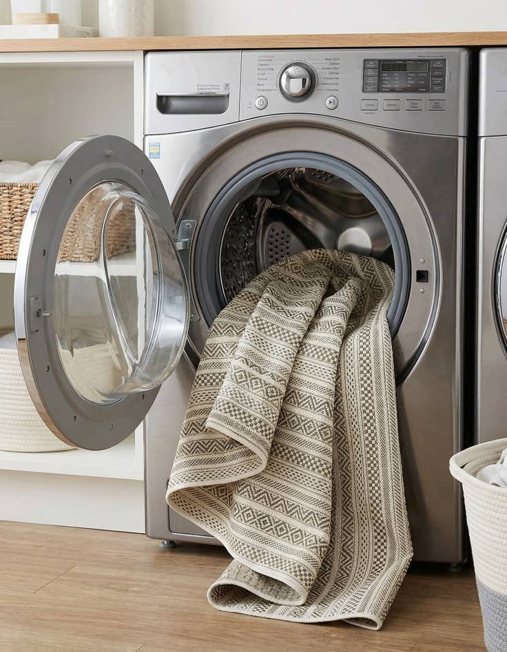 Detail image of 5' 3 x 5' 3  Washable Striped Indoor / Outdoor Round Rug