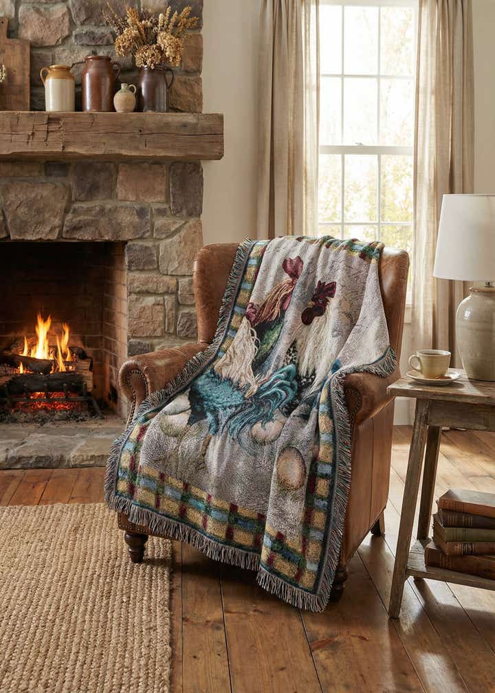 4' 6 x 6' Rooster Trio Throw Blanket