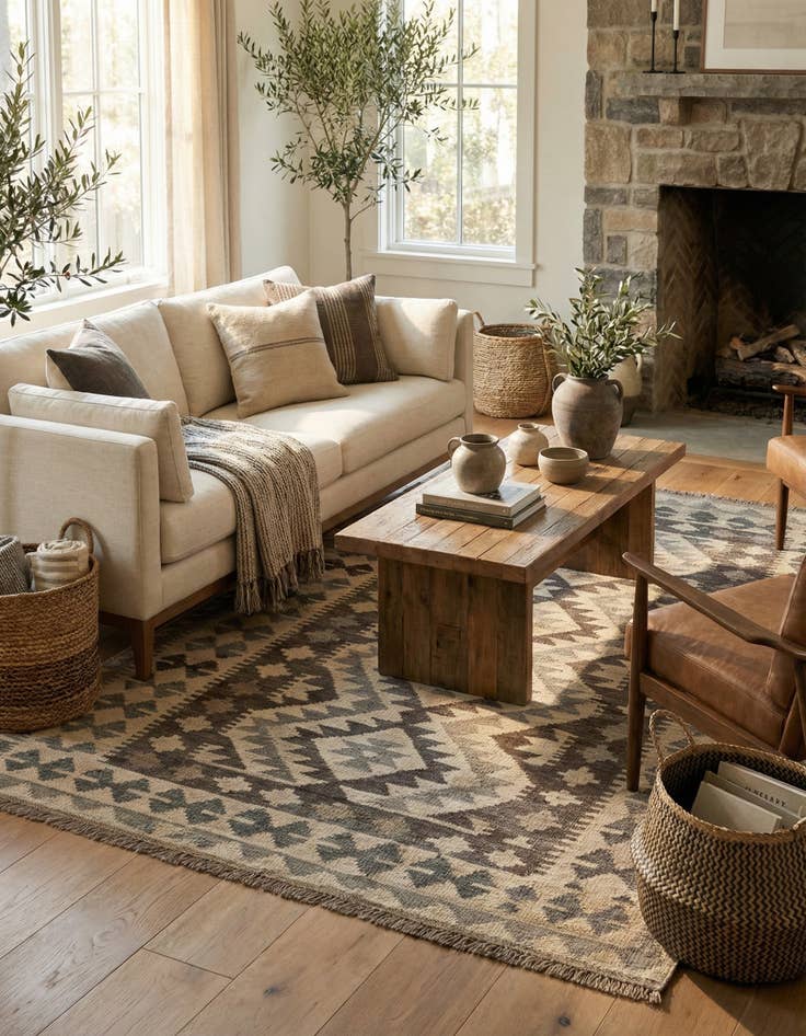 Detail image of 3' 4 x 4' 10  Hand Woven Kilim Maymana Wool Rug