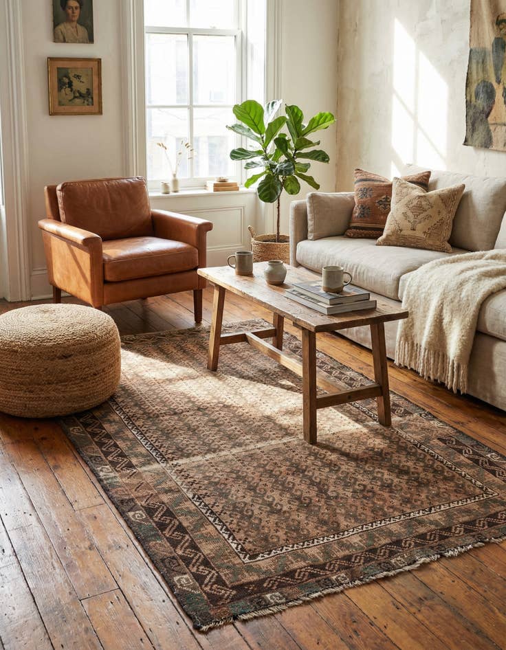 Detail image of 3' 7 x 5' 9  Hand Knotted Ultra Vintage Persian Wool Rug