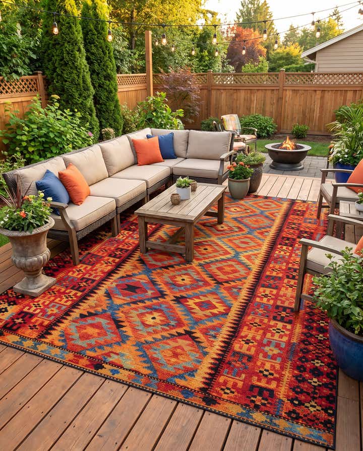10' x 14' Easy-Clean Tribal Indoor / Outdoor Rug