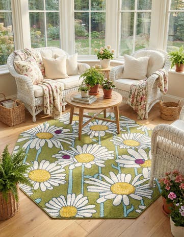 Green Bloom Octagon Rug