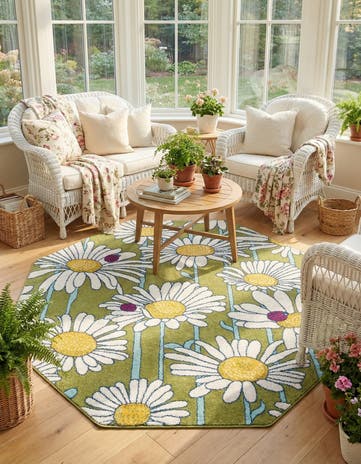 Green Bloom Octagon Rug
