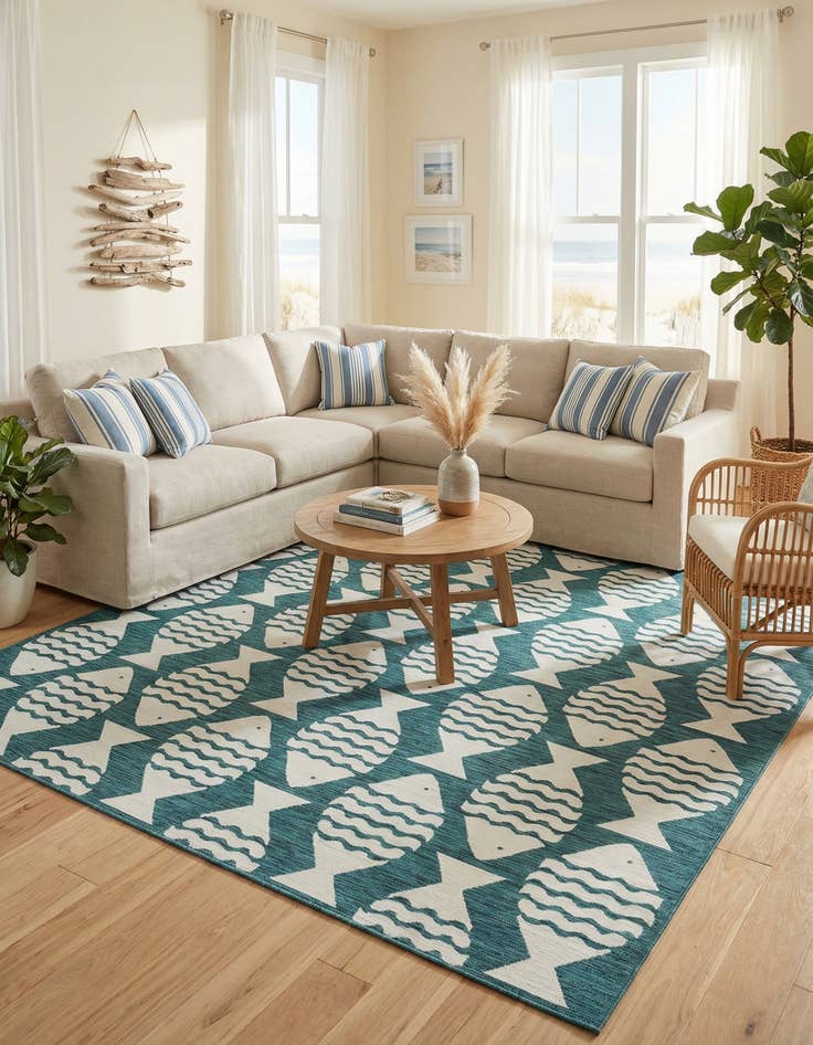 Detail image of 10' x 10'  Washable Coastal Indoor / Outdoor Square Rug