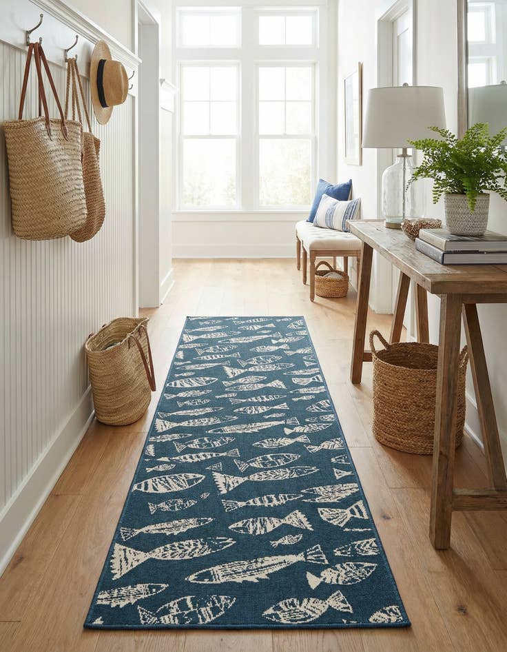 Detail image of 2' 7 x 12'  Washable Coastal Indoor / Outdoor Runner Rug