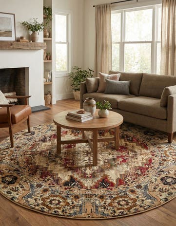 Burgundy Beige Saturn Round Rug