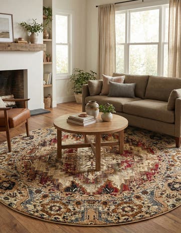 Burgundy Beige Saturn Round Rug