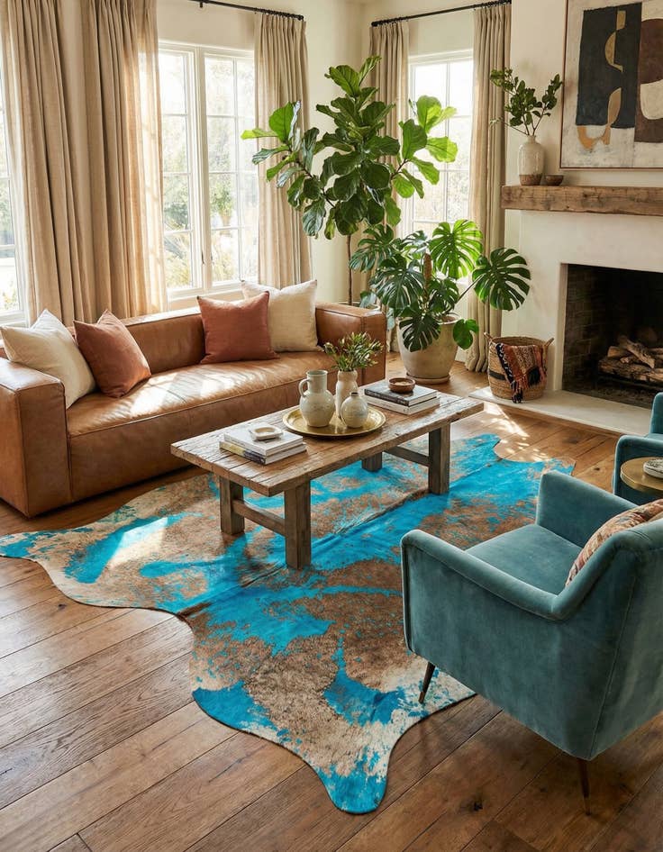 Detail image of 6' 7 x 6' 11 Cowhide Leather Square Rug